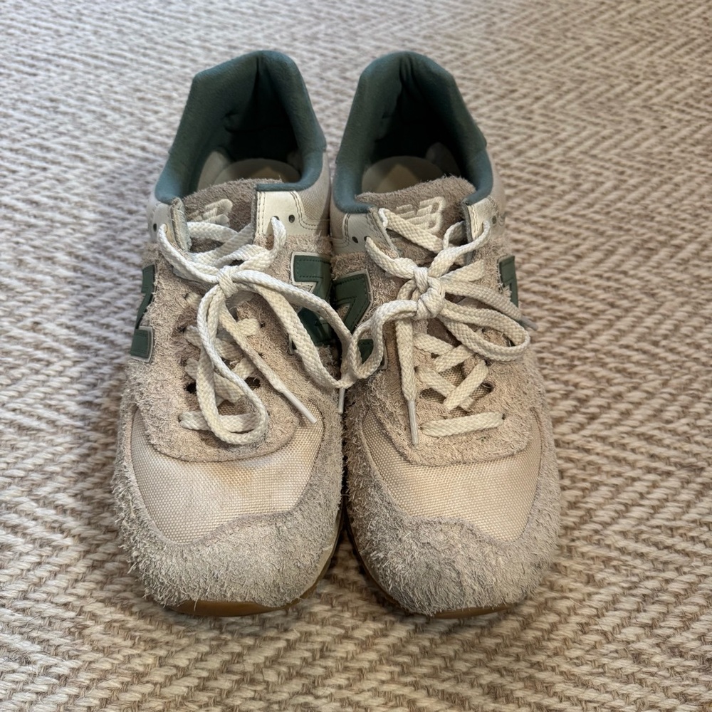 New Balance 574 Calcium New Spruce Cream and Green Tennis Shoes | Size 10 - Picture 2 of 7